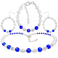 Jewelry Three-piece Set Natural Lapis Lazuli Beads Pearls Perfect Combination Bracelets Necklaces Earring Jewelry Handmade