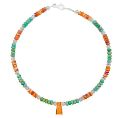 Natural Turquoise Spiny Oyster Black Rutilated Quartz Orange Green Gemstone Gift Necklace For Girlfriend Diy Jewelry Making