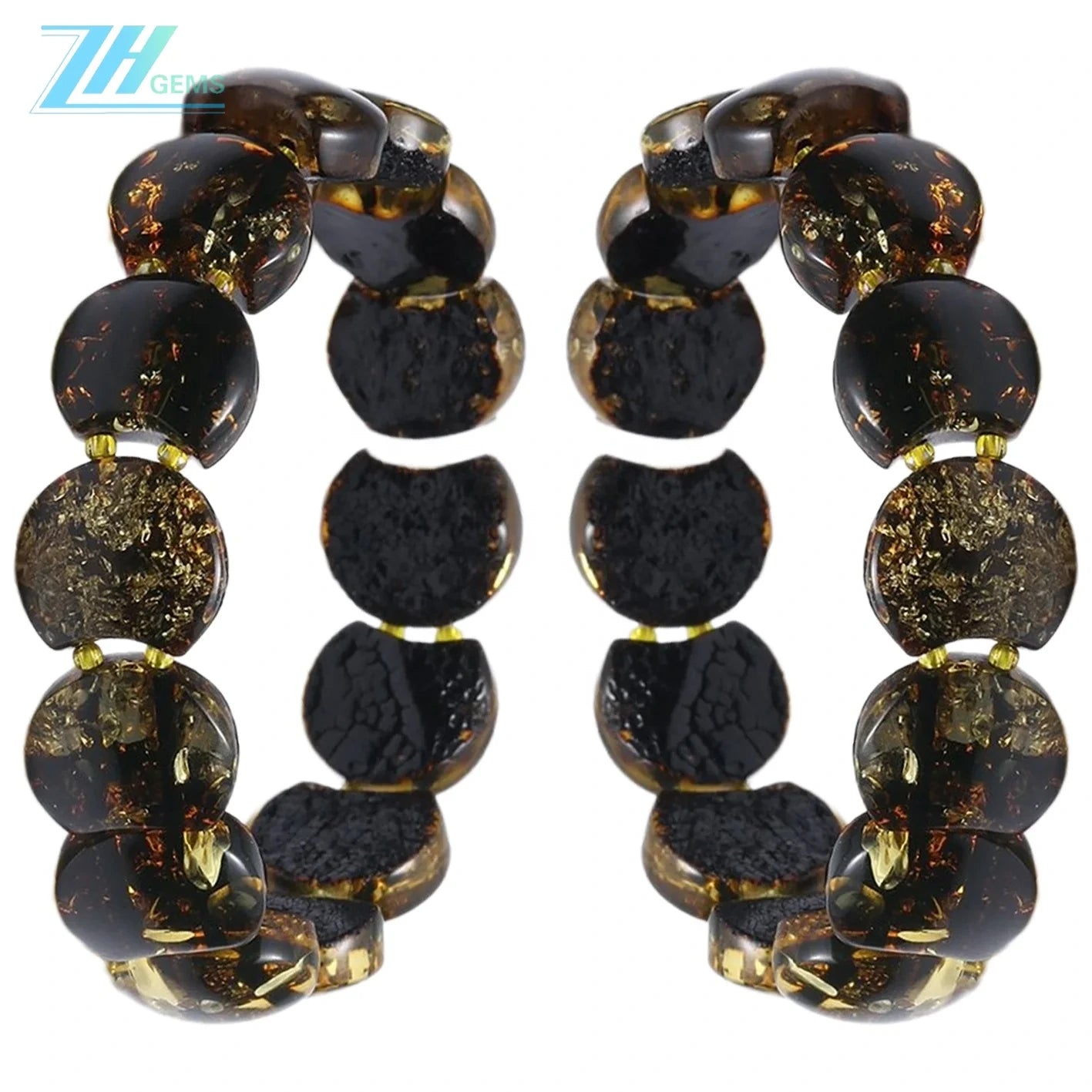 Black And Amber Beaded Bracelet Baltic Amber Bracelet 925 Sterling Silver Gemstone Bracelet Handmade Crystal