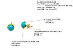 14k Gold Electrolysis 18k Gold Sleeping Beauty Mine Natural Electrolytic Turquoise Round Earrings Jewelry Accessories For Women