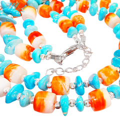 The Double Layer Design Combines Natural Sterling Treatment Turquoise With S925 Silver Beads With Orange Spiny Oyster Dotted