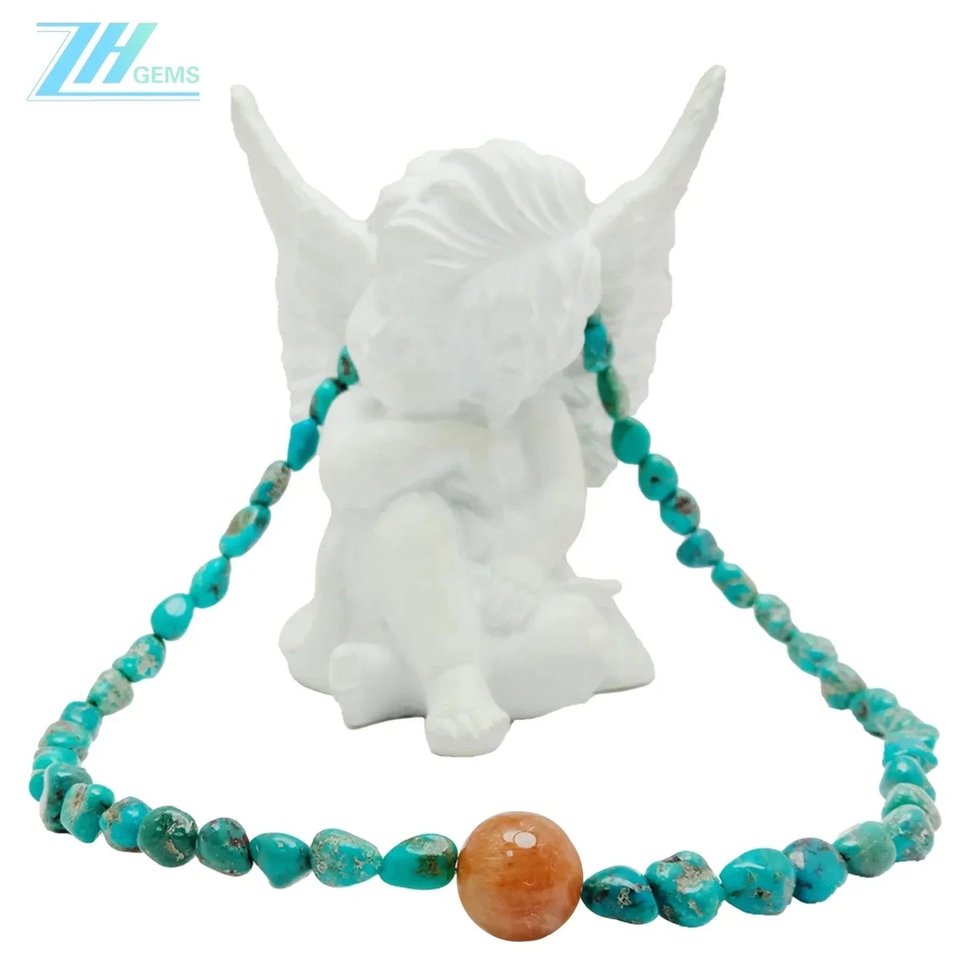 Natural Stablish Free-form Turquoise Natural Copper Rutilated Quartz Crystal Bead Necklace Temperament Female Jewelry Simple