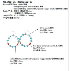 Authentic High Quality Earrings Natural Winter Women's Earrings Natural Spiny Oyster Natural Turquoise With 3mm Silver Beads