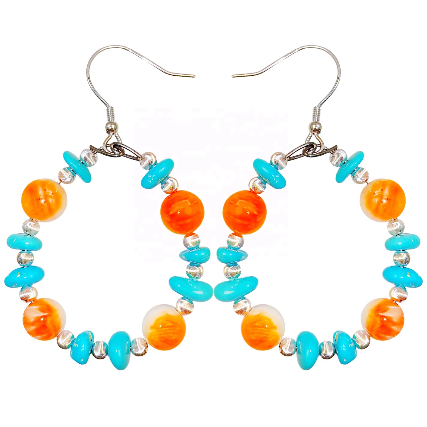 Sterling treatment Turquoise and natural Orange spiny oyster combine to form earrings With a unique shape they are like a beautiful dream blooming by the ear swaying gracefully