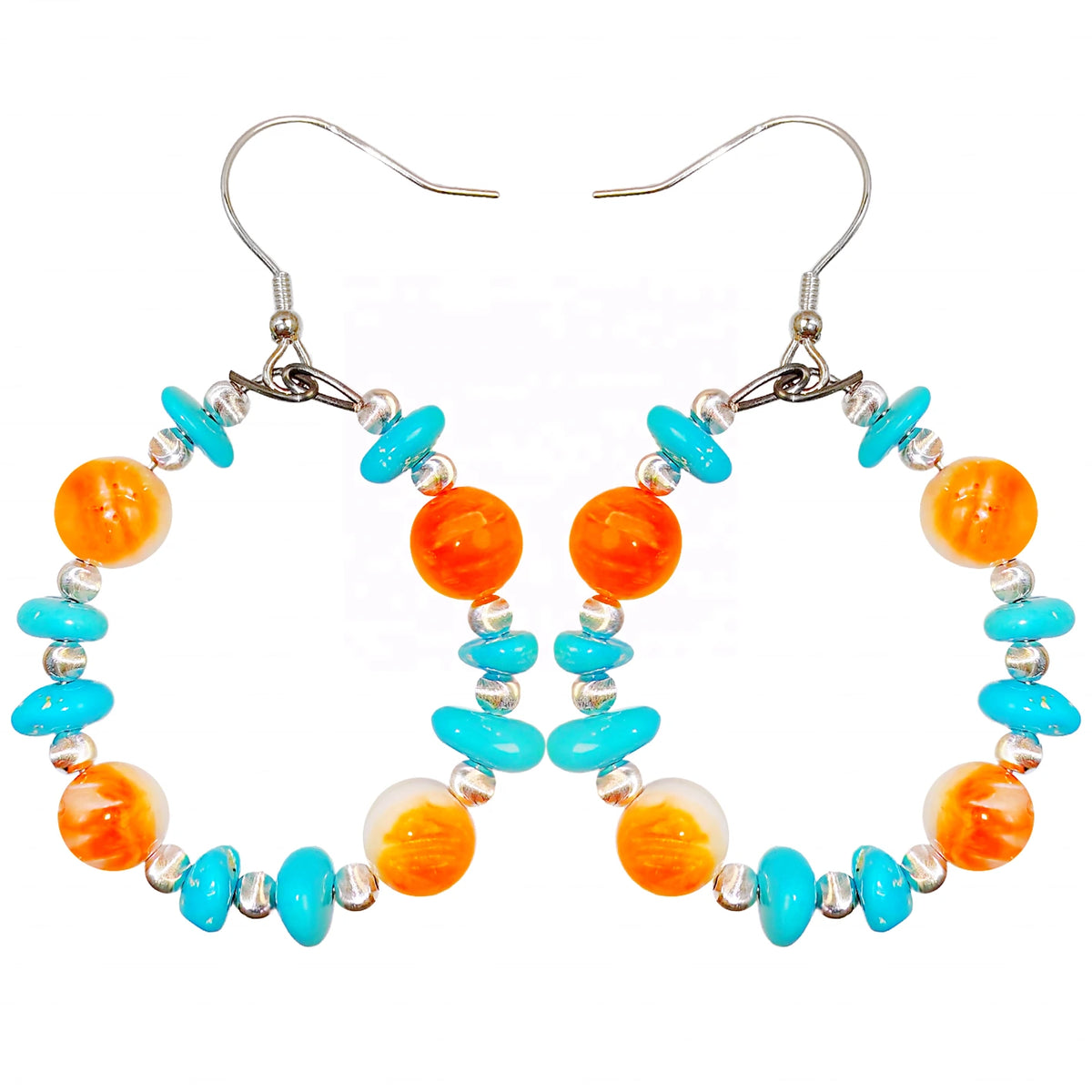 Sterling treatment Turquoise and natural Orange spiny oyster combine to form earrings With a unique shape they are like a beautiful dream blooming by the ear swaying gracefully