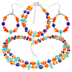 The Set Turquoise Lapis Lazuli Orange Spiny Oyster And S925 Silver Has A Coordinated Double Layer Design It Comprehensively