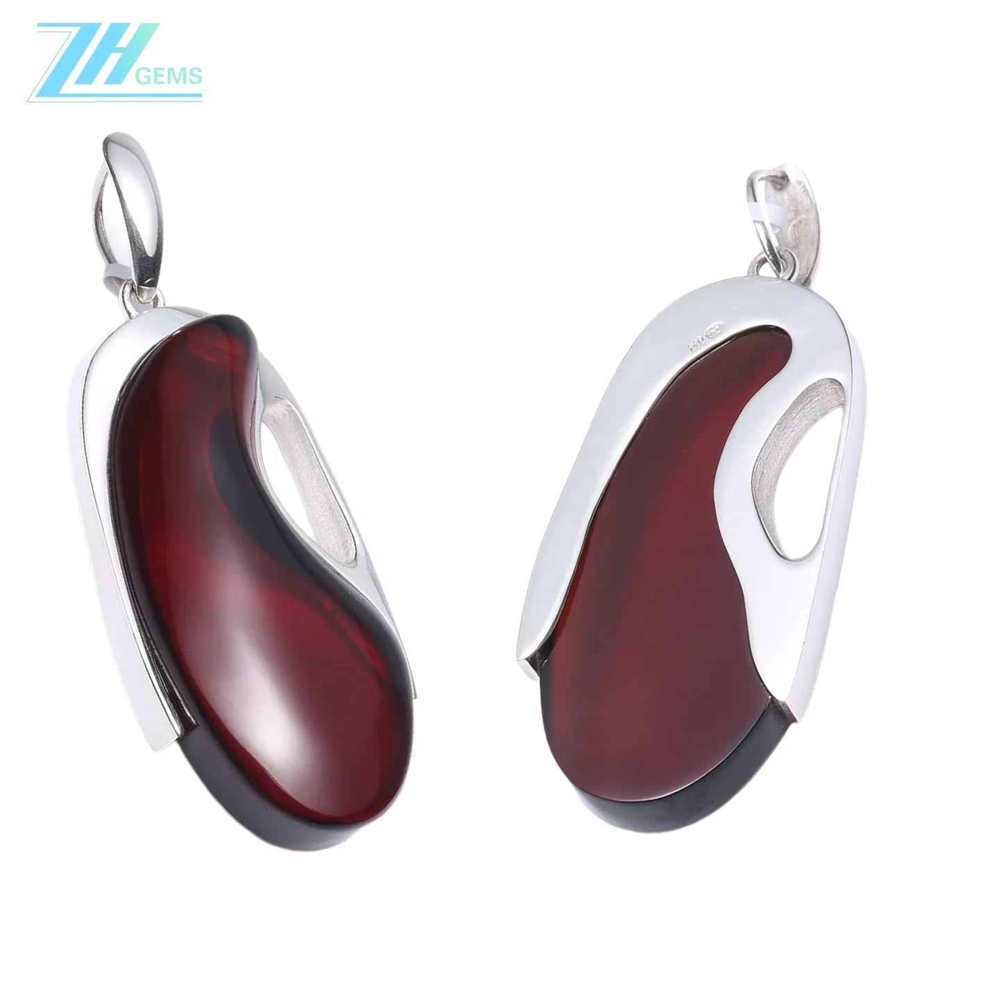 Amber With Red Plated Sterling Silver Fitting Huge Drop Shape Red Pendant Modern Amber Jewellery Set Gift For Women Necklace