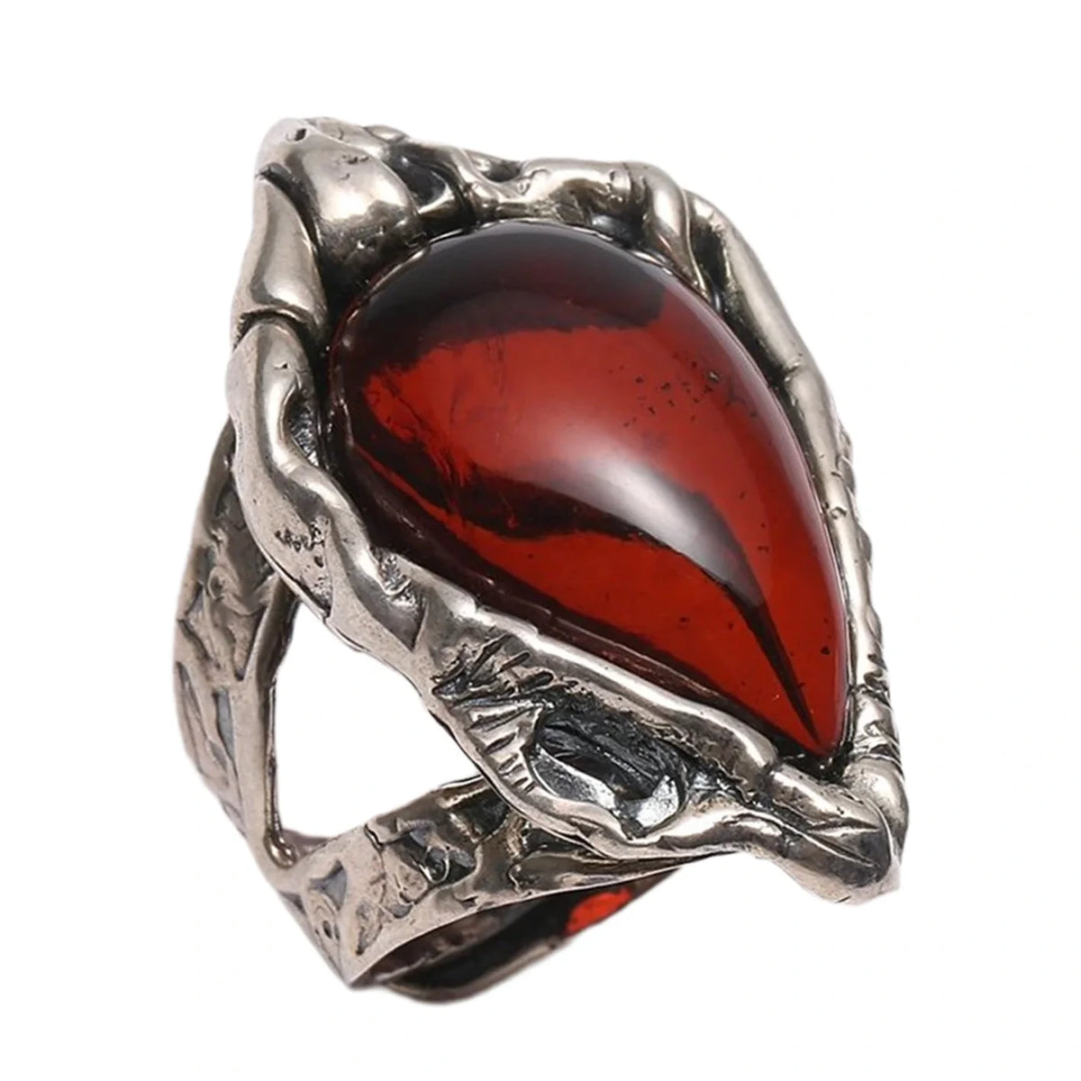 20.5g Red Amber Natural Baltic Sea Non-optimized Blood Pool Ring 925 Sterling Silver Inlay Fashion Design Holiday Gift