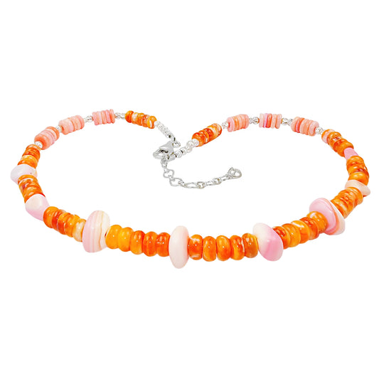 This Stunning Necklace Strings Bright Orange Spiny Oyster With S925 Silver Beads Creating Rich Layers And Easily Lighting Up