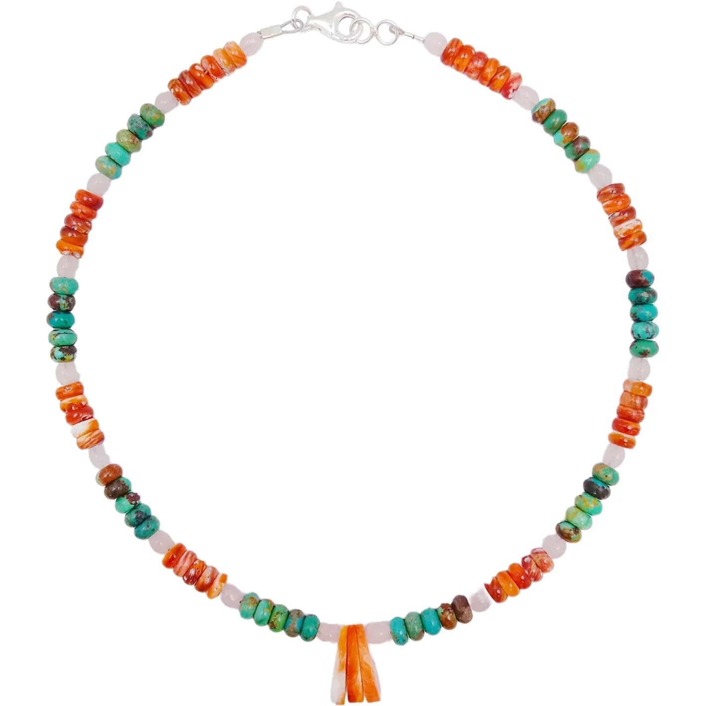 Spiny Oyster Rose Quartz Natural Turquoise 16inch Orange Green Gemstone 23g As Gift For Mon And Girlfriend Summer