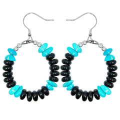 Natural Obsidian and natural Sterling treatment Turquoise form gemstone earrings They are small and delicate adding a mysterious and unique color to the ears
