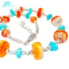 Necklace Features S925 Silver Beads Strung With Natural Sterling Treatment Turquoise And Accented With Orange Spiny Oyster