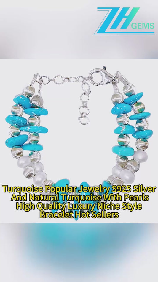 Turquoise Popular Jewelry S925 Silver And Natural Turquoise With Pearls High Quality Luxury Niche Style Bracelet Hot Sellers1