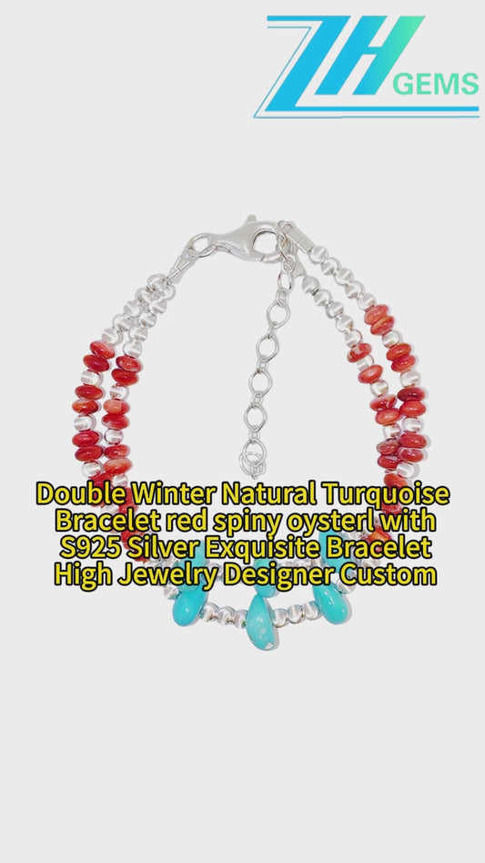 Double Winter Natural Turquoise Bracelet Red Spiny Oyster With S925 Silver Exquisite Bracelet High Jewelry Designer Custom