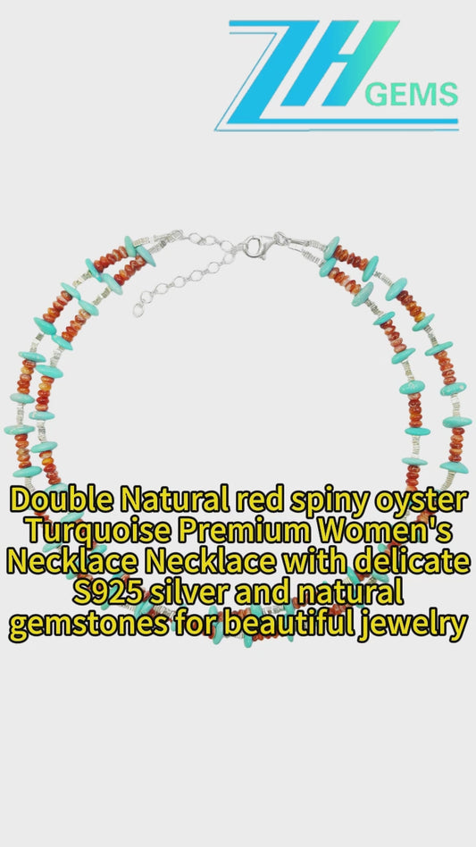 Double Natural Red Spiny Oyster Turquoise Premium Women's Necklace Necklace With Delicate S925 Silver And Natural