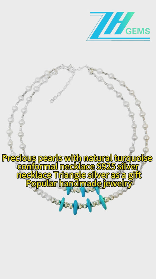 Precious Pearls With Natural Turquoise Conformal Necklace S925 Silver Necklace Handmade Jewelry