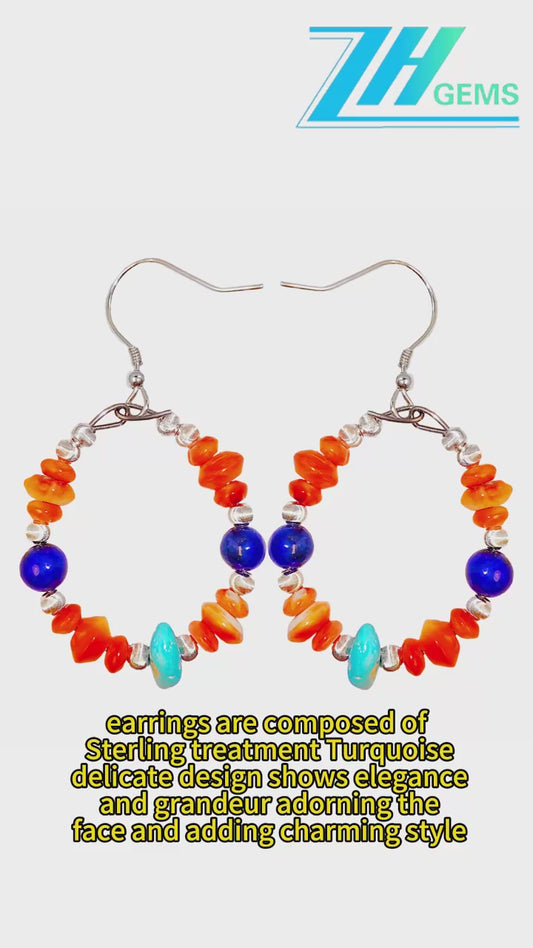 Earrings Are Composed Of Turquoise Lapis Lazuli And Orange Spiny Oyster Paired With Faceted Silver Beads The Delicate