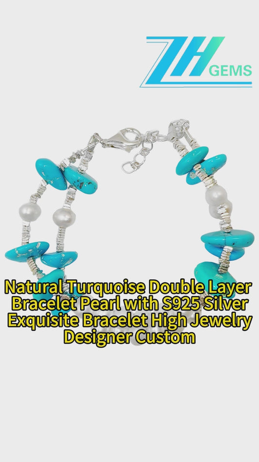 Natural Turquoise Double Layer Bracelet Pearl With S925 Silver Exquisite Bracelet High Jewelry Designer Custom