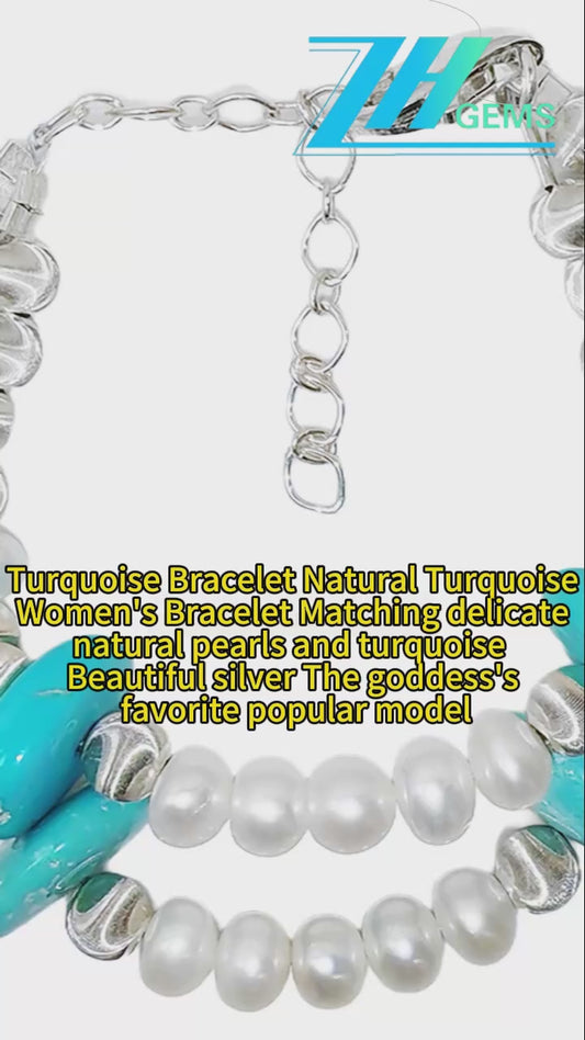 Turquoise Bracelet Natural Turquoise Women's Bracelet Matching Delicate Natural Pearls And Turquoise Beautiful Silver
