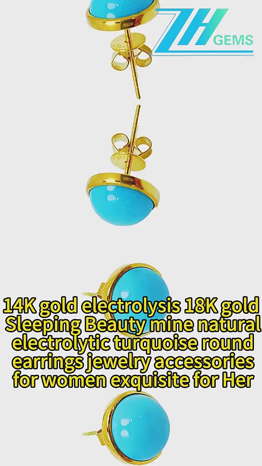 14k Gold Electrolysis 18k Gold Sleeping Beauty Mine Natural Electrolytic Turquoise Round Earrings Jewelry Accessories For Women