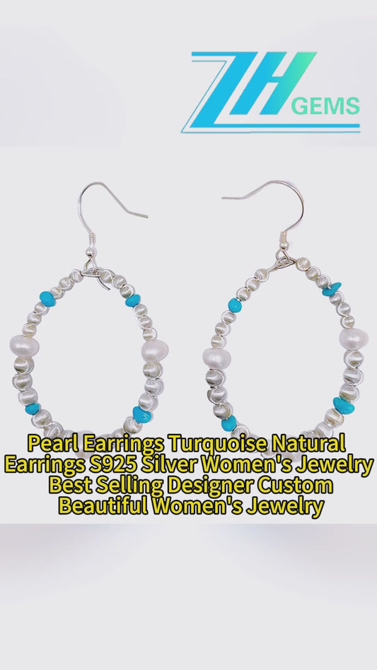 Pearl Earrings Turquoise Natural Earrings S925 Silver Women's Jewelry Best Selling Designer Custom Beautiful Women's Jewelry