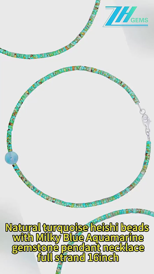 Natural Stablish Turquoise Haixi Natural Aquamarine Round Necklace Versatile Fashion Jewelry Women