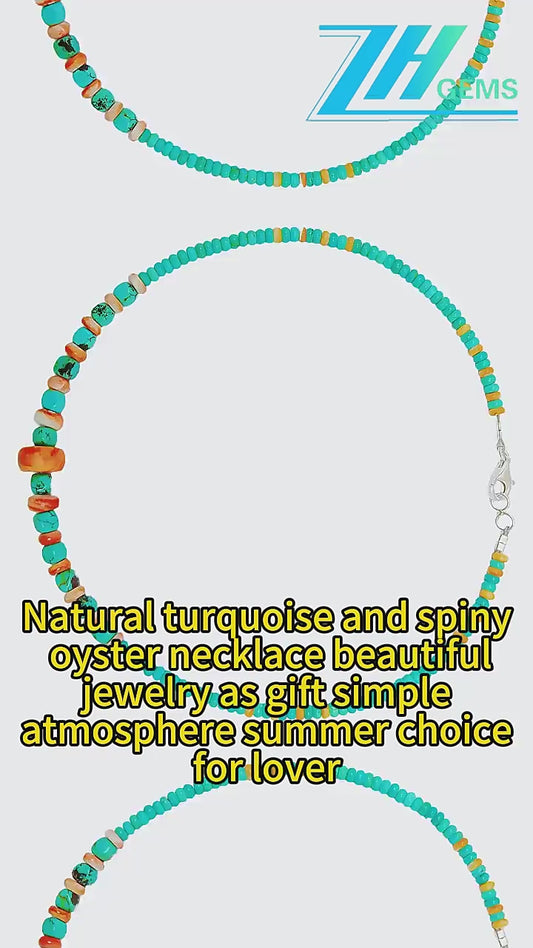 Natural Turquoise And Spiny Oyster Necklace Beautiful Jewelry As Gift Simple Atmosphere Summer Choice For Lover
