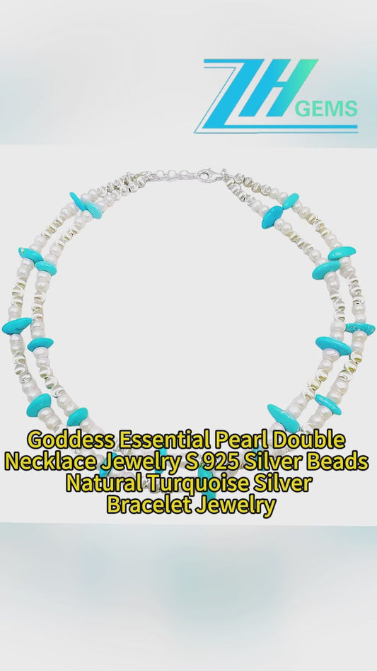 Goddess Essential Pearl Double Necklace Jewelry S 925 Silver Beads Natural Turquoise Silver Bracelet Jewelry