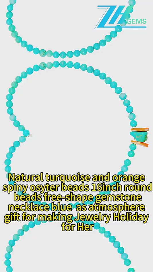 Natural Turquoise And Orange Spiny Osyter Beads 16inch Round Beads Free-shape Gemstone Necklace Blue As Atmosphere Gift For