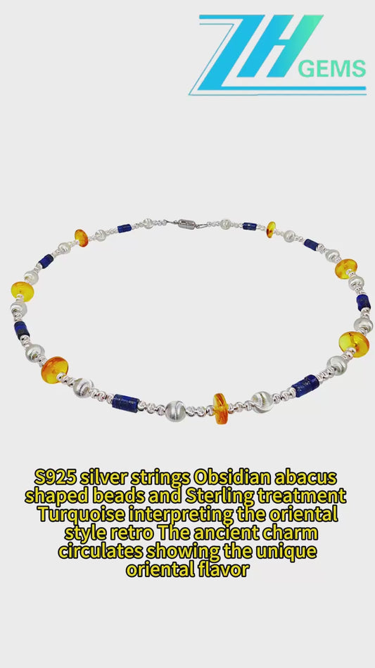 S925 Silver Strings Obsidian Abacus Amber Shaped Beads Sterling Treatment Turquoise Interpreting Oriental Style Unique Flavor
