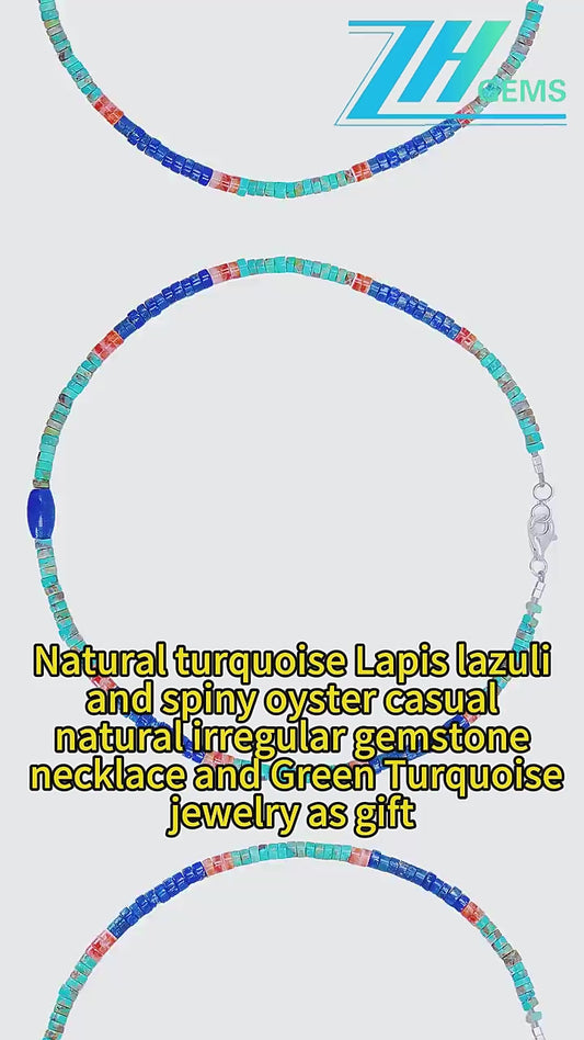 Natural Turquoise Lapis Lazuli And Spiny Oyster Casual Natural Irregular Gemstone Necklace And Green Turquoise Jewelry As Gift