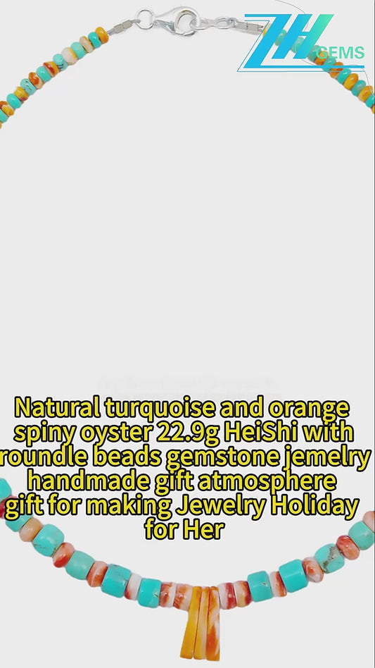 Natural Turquoise And Orange Spiny Oyster 22.9g Heishi With Roundle Beads Gemstone Jemelry Handmade Gift Atmosphere Gift