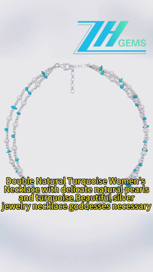 Double Natural Turquoise Women's Necklace With Delicate Beautiful Silver Jewelry Necklace Goddesses Necessary