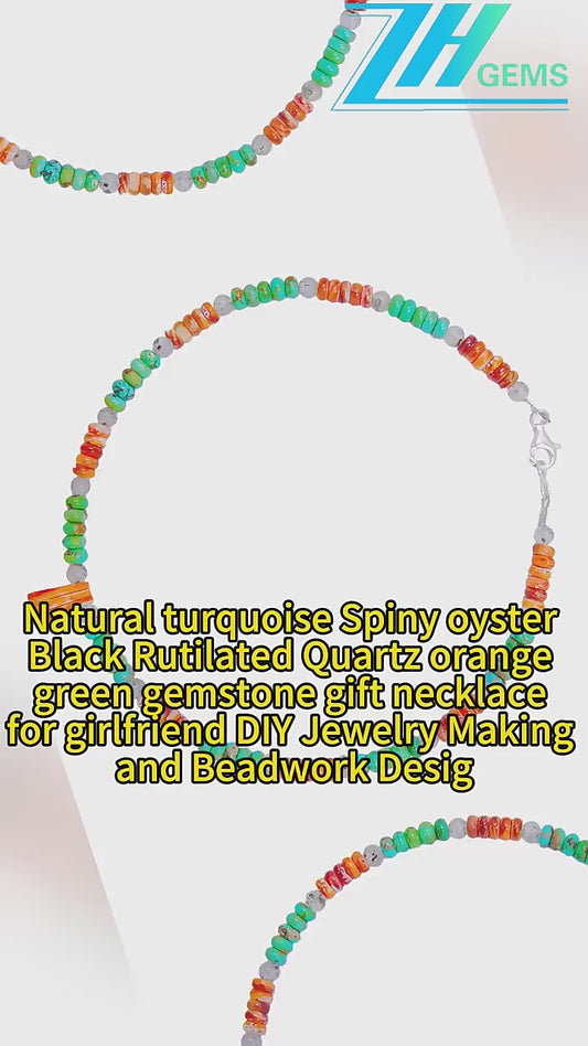 Natural Turquoise Spiny Oyster Black Rutilated Quartz Orange Green Gemstone Gift Necklace For Girlfriend Diy Jewelry Making