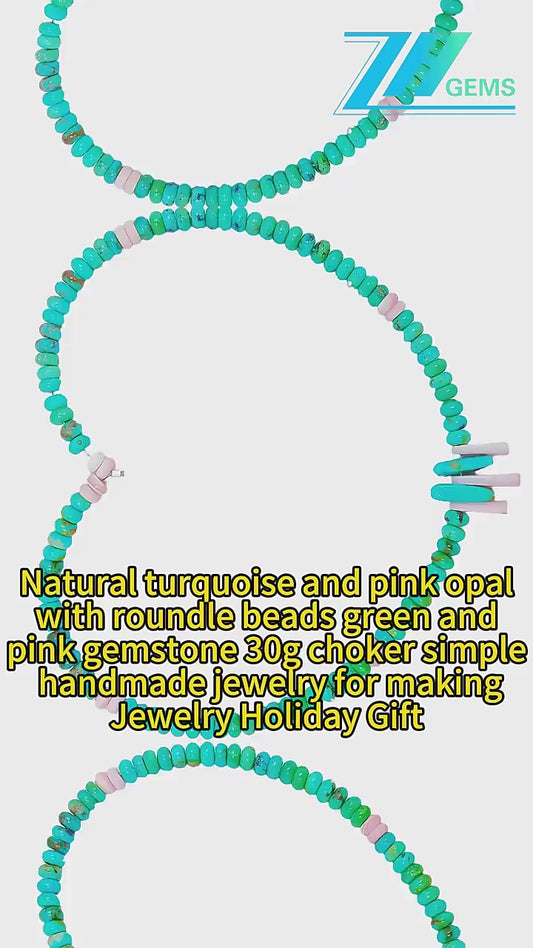 Natural Turquoise And Pink Opal With Roundle Beads Green And Pink Gemstone 30g Choker Simple Handmade Jewelry For Making Jewelry