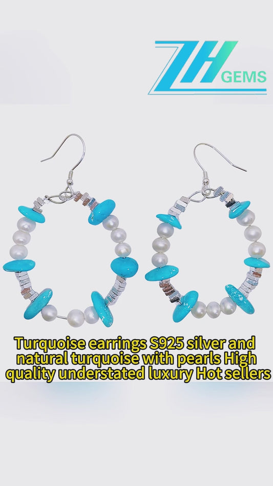 Turquoise Earrings S925 Silver And Natural Turquoise With Pearls High Quality Understated Luxury Hot Sellers