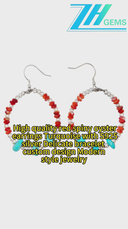 High Quality Red Spiny Oyster Earrings Turquoise With S925 Silver Delicate Bracelet Custom Design Modern Style Jewelry