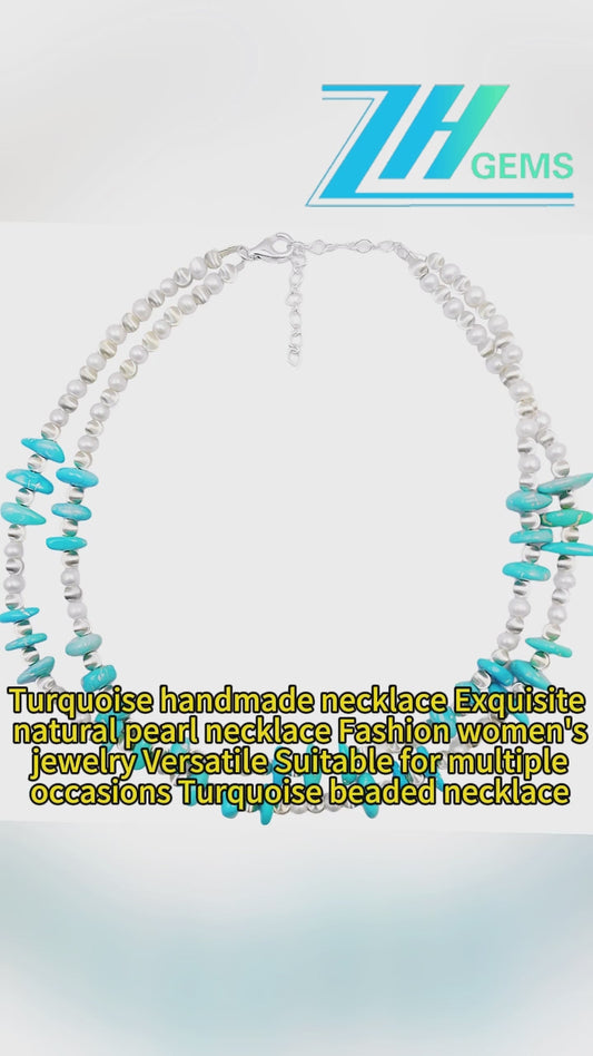 Turquoise Handmade Necklace Exquisite Natural Pearl Necklace Suitable For Multiple Occasions Turquoise Beaded Necklace