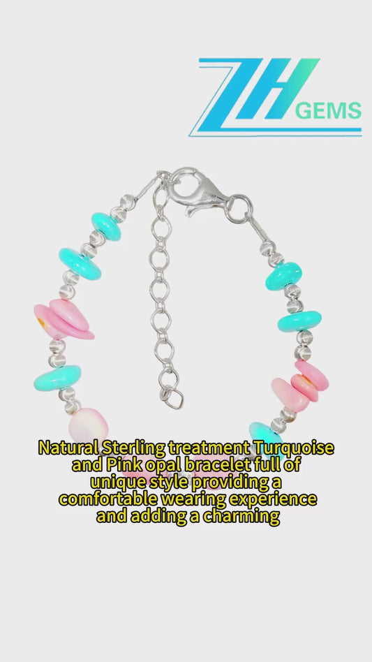 Natural Sterling Treatment Turquoise And Pink Opal Bracelet Full Of Unique Style Providing A Comfortable Wearing Experience