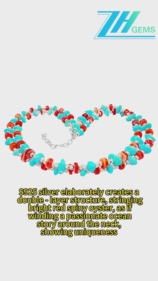 S925 Silver Elaborately Creates A Double Layer Structure Stringing Bright Red Spiny Oyster As If Winding A Passionate Ocean