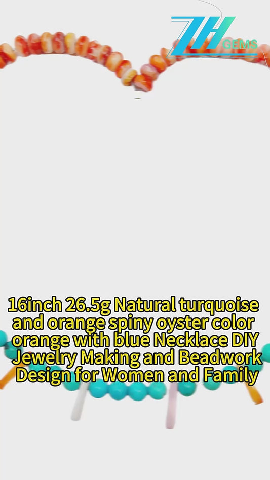 16inch 26.5g Natural Turquoise And Orange Spiny Oyster Color Orange With Blue Necklace Diy Jewelry Making And Beadwork Design
