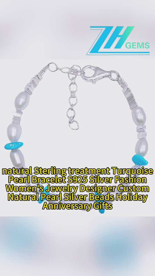 Turquoise Pearl Bracelet S925 Silver Fashion Women's Jewelry Designer Custom Natural Pearl Silver Beads Holiday Gifts