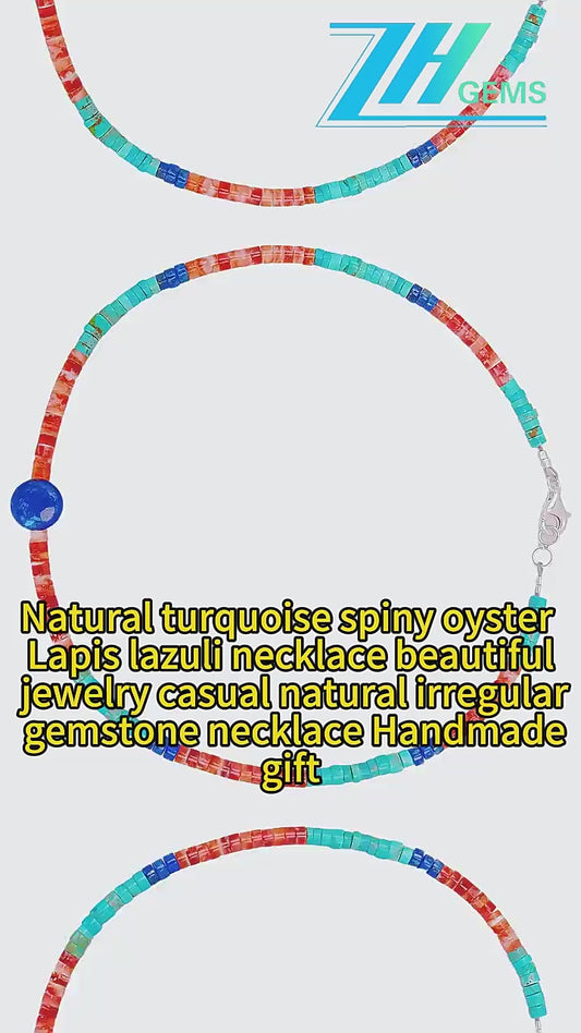 Natural Turquoise Spiny Oyster Lapis Lazuli Necklace Beautiful Jewelry Casual Natural Irregular Gemstone Necklace Handmade Gift