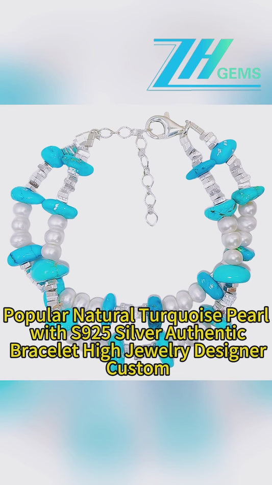 Popular Natural Turquoise Pearl With S925 Silver Authentic Bracelet High Jewelry Designer Custom1