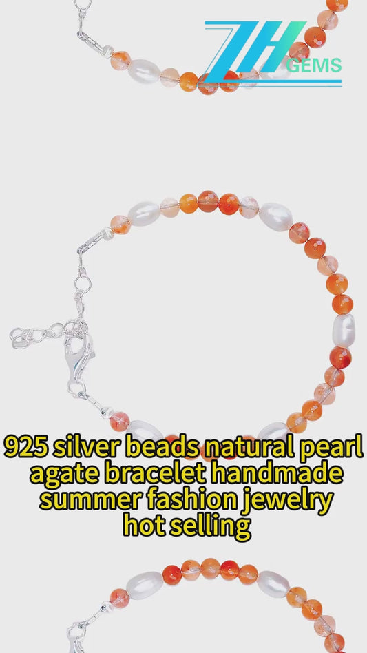 925 Silver Beads Natural Pearl Agate Bracelet Handmade Summer Fashion Jewelry Hot Selling
