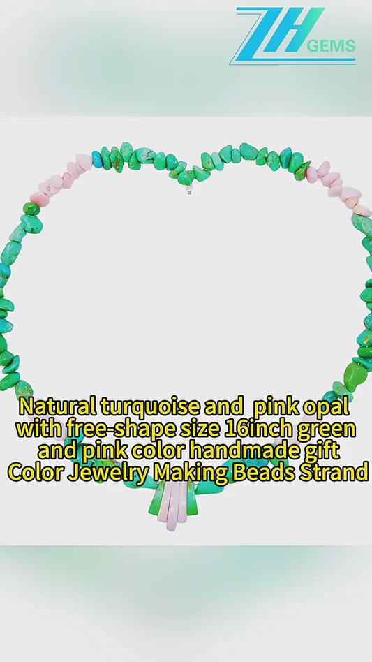 Natural Turquoise And Pink Opal With Free-shape Size 16inch Green And Pink Color Handmade Gift Color Jewelry Making