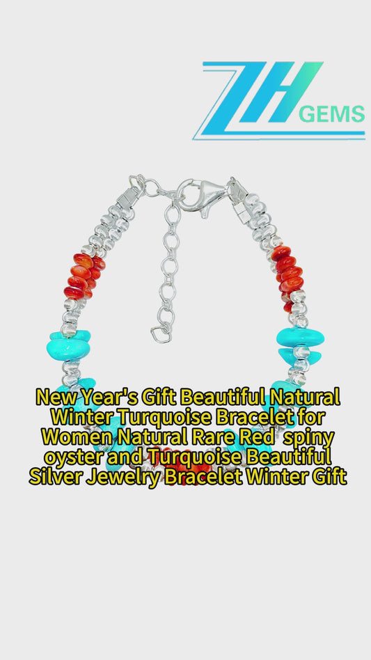 New Year's Gift Beautiful Natural Winter Turquoise Bracelet For Women Natural Rare Red Spiny Oyster And Turquoise Beautiful