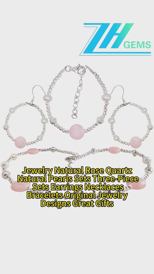 Jewelry Natural Rose Quartz Natural Pearls Sets Three-piece Sets Earrings Necklaces Bracelets Original Jewelry
