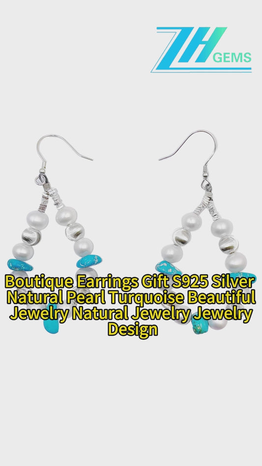 Boutique Earrings Gift S925 Silver & Natural Pearl Turquoise Beautiful Jewelry Natural Jewelry Jewelry Design