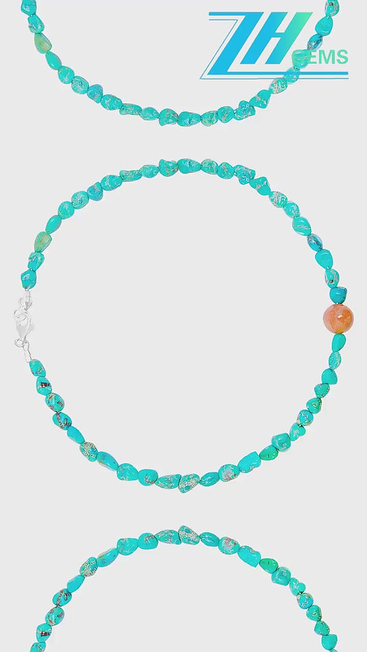 Natural Stablish Free-form Turquoise Natural Copper Rutilated Quartz Crystal Bead Necklace Temperament Female Jewelry Simple